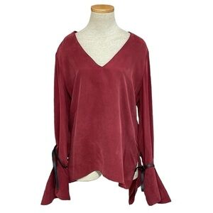 Once/Was Tunic Women's Large 10 Red NWT Bewit Plunging V-Neck Blouse Shirt